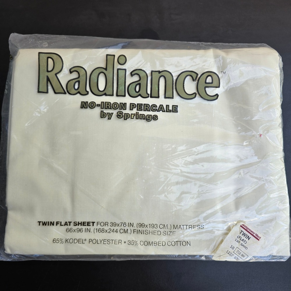 Vintage Radiance by Springs Twin Flat Sheet Sand Percale 180TC Made in USA NOS